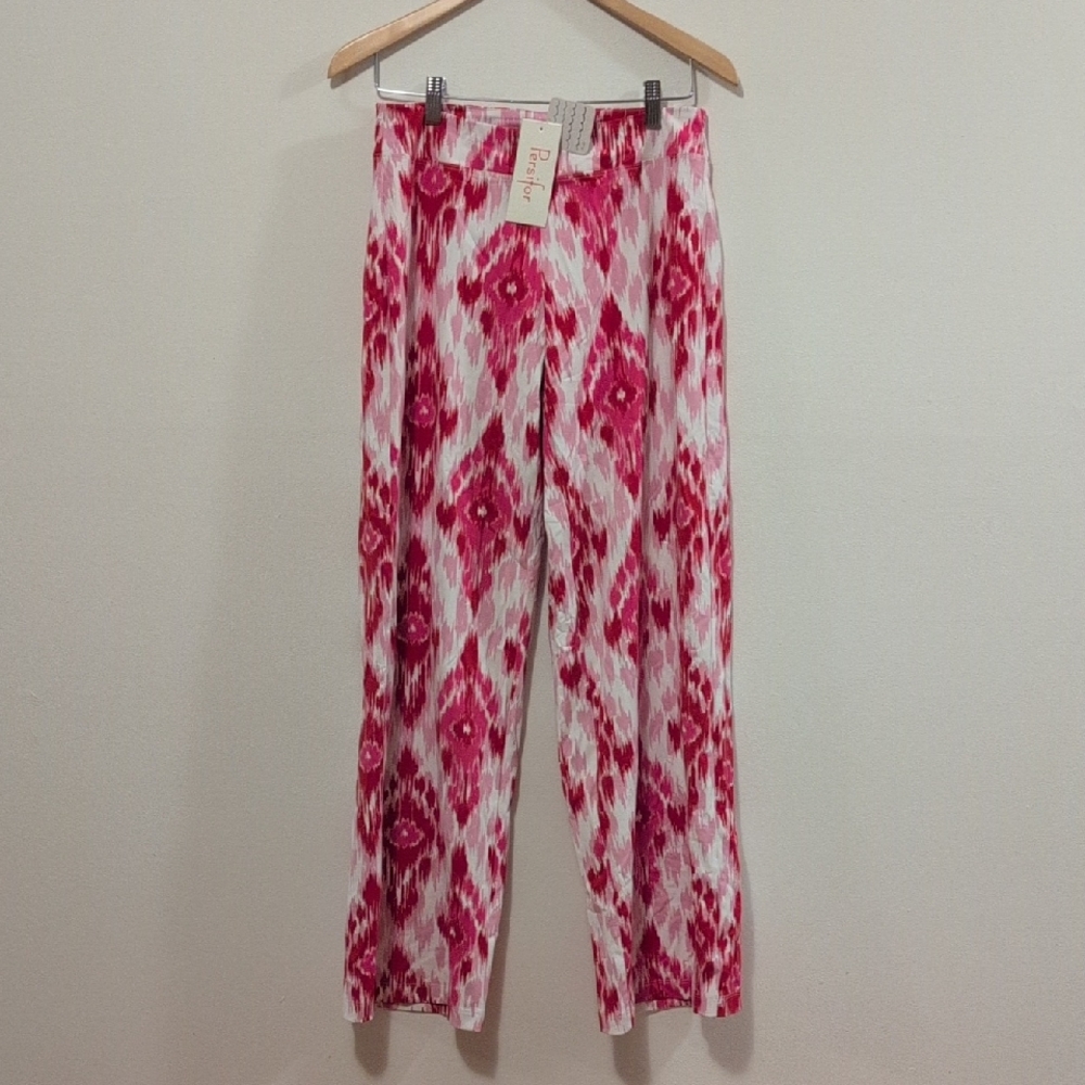 Persifor Women's Pink and White Ikat Resort Pants (Stretchy!).  NWT Sz S